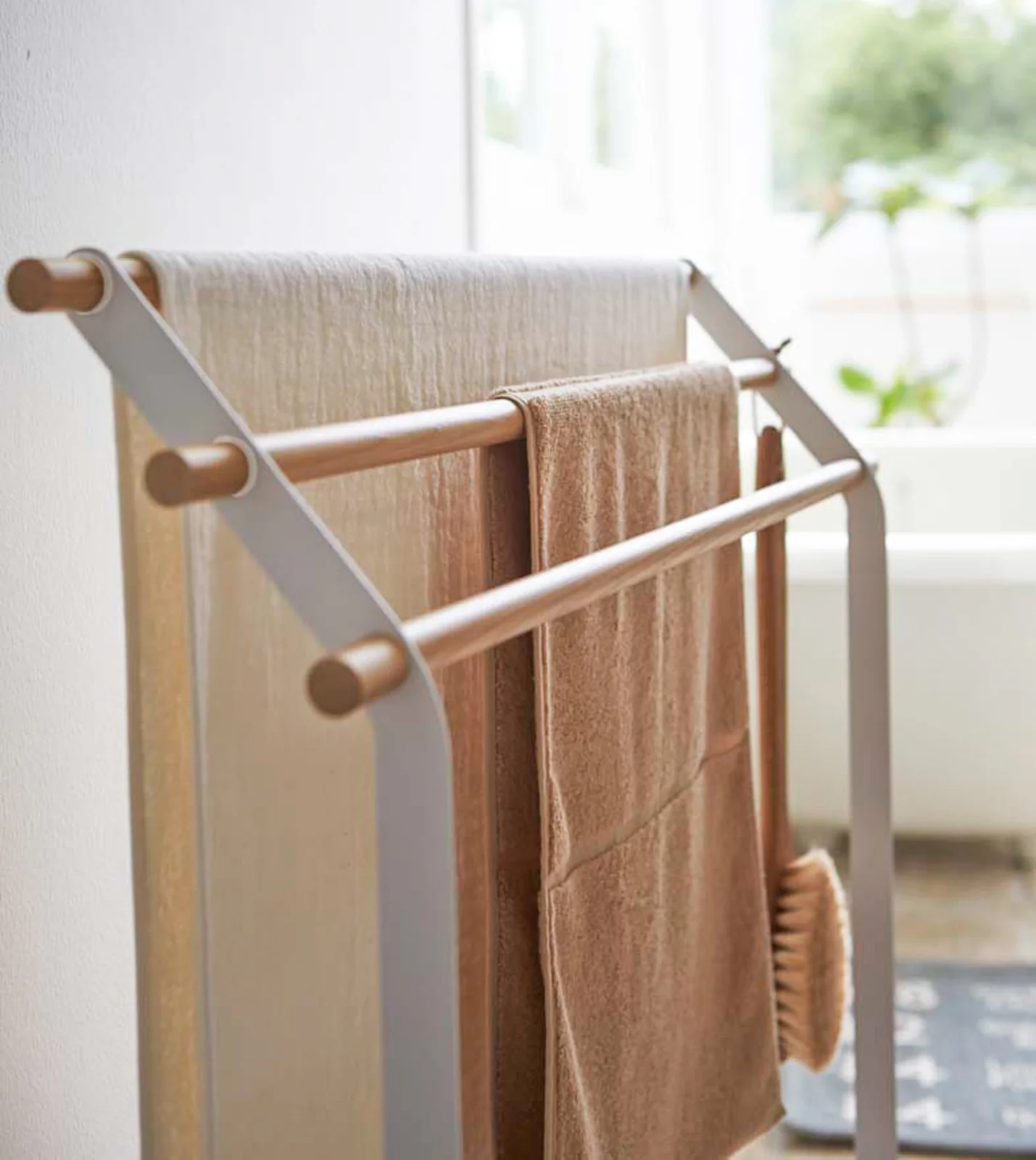Bath Towel Rack (32" H) - Steel + Wood - Image 3