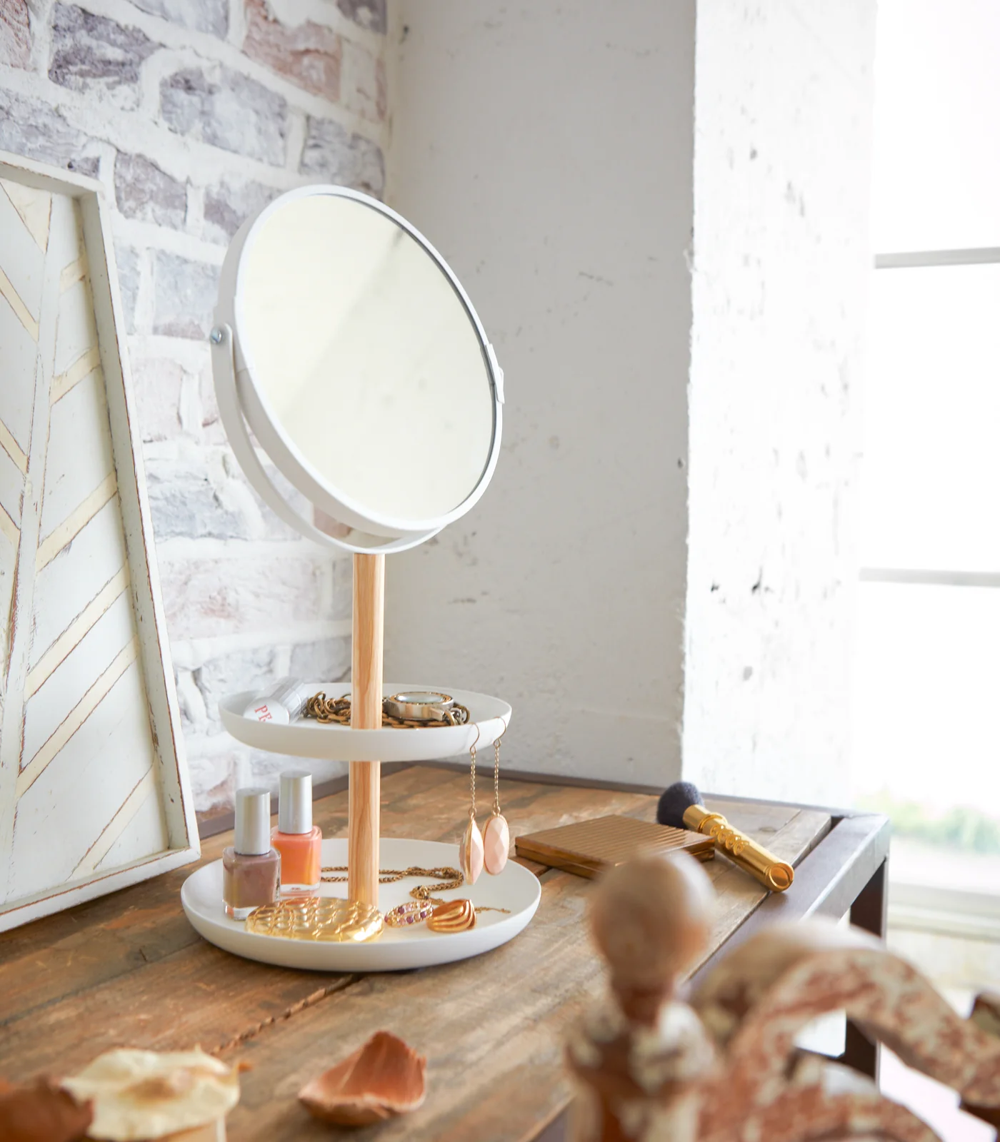 Two-Tier Jewelry Tray With Mirror - Steel + Wood - Image 4