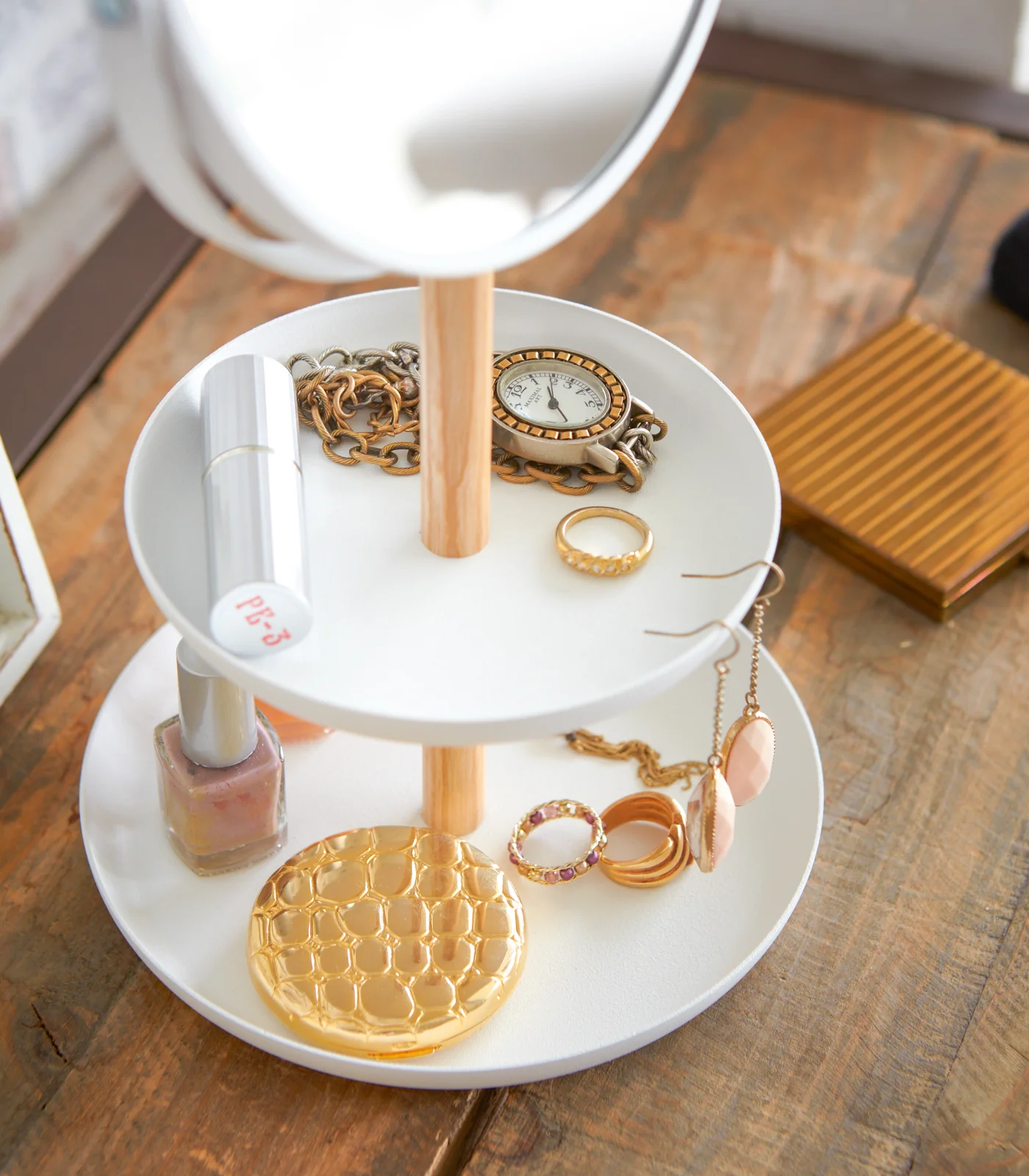 Two-Tier Jewelry Tray With Mirror - Steel + Wood - Image 5