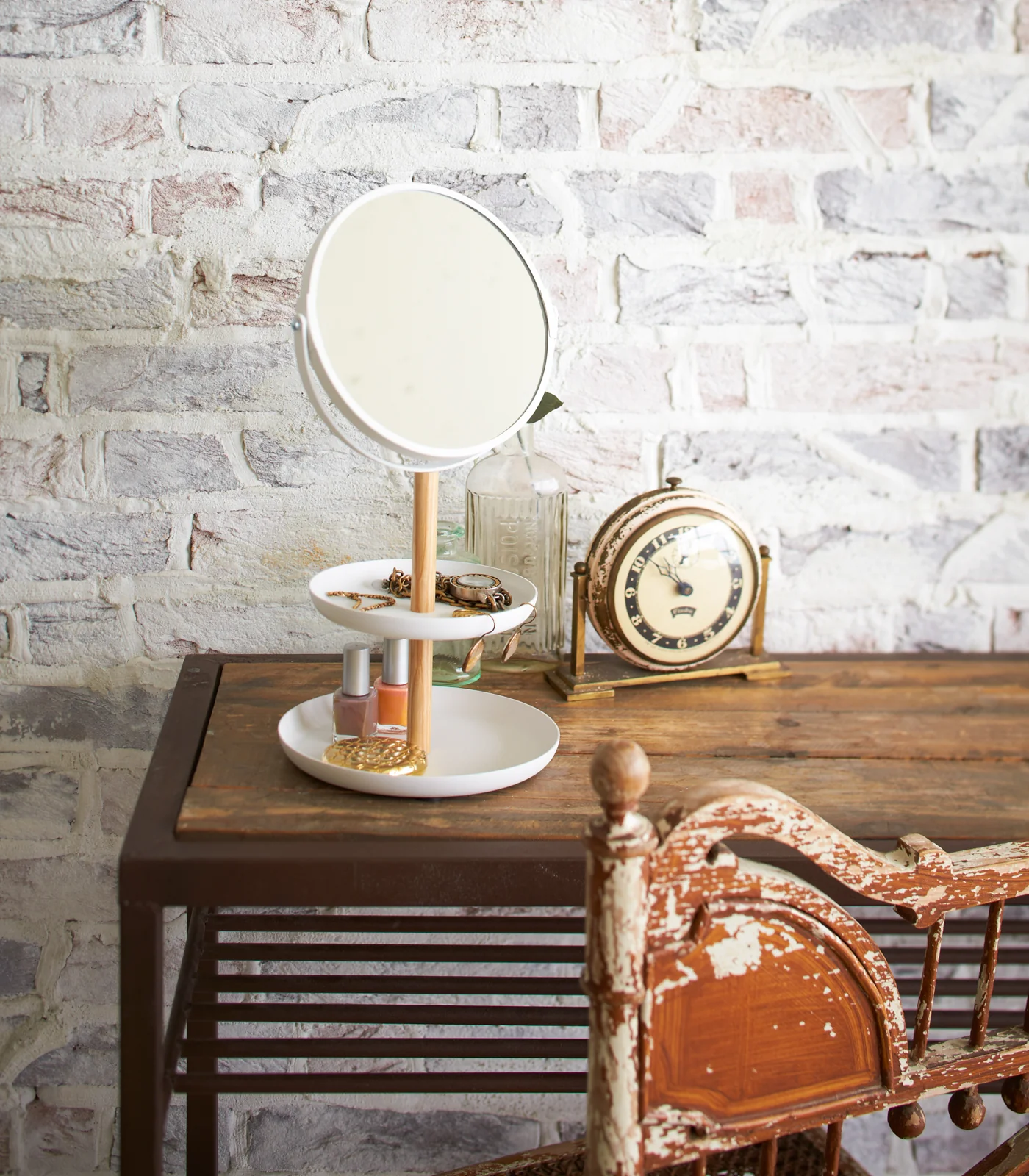 Two-Tier Jewelry Tray With Mirror - Steel + Wood - Image 6