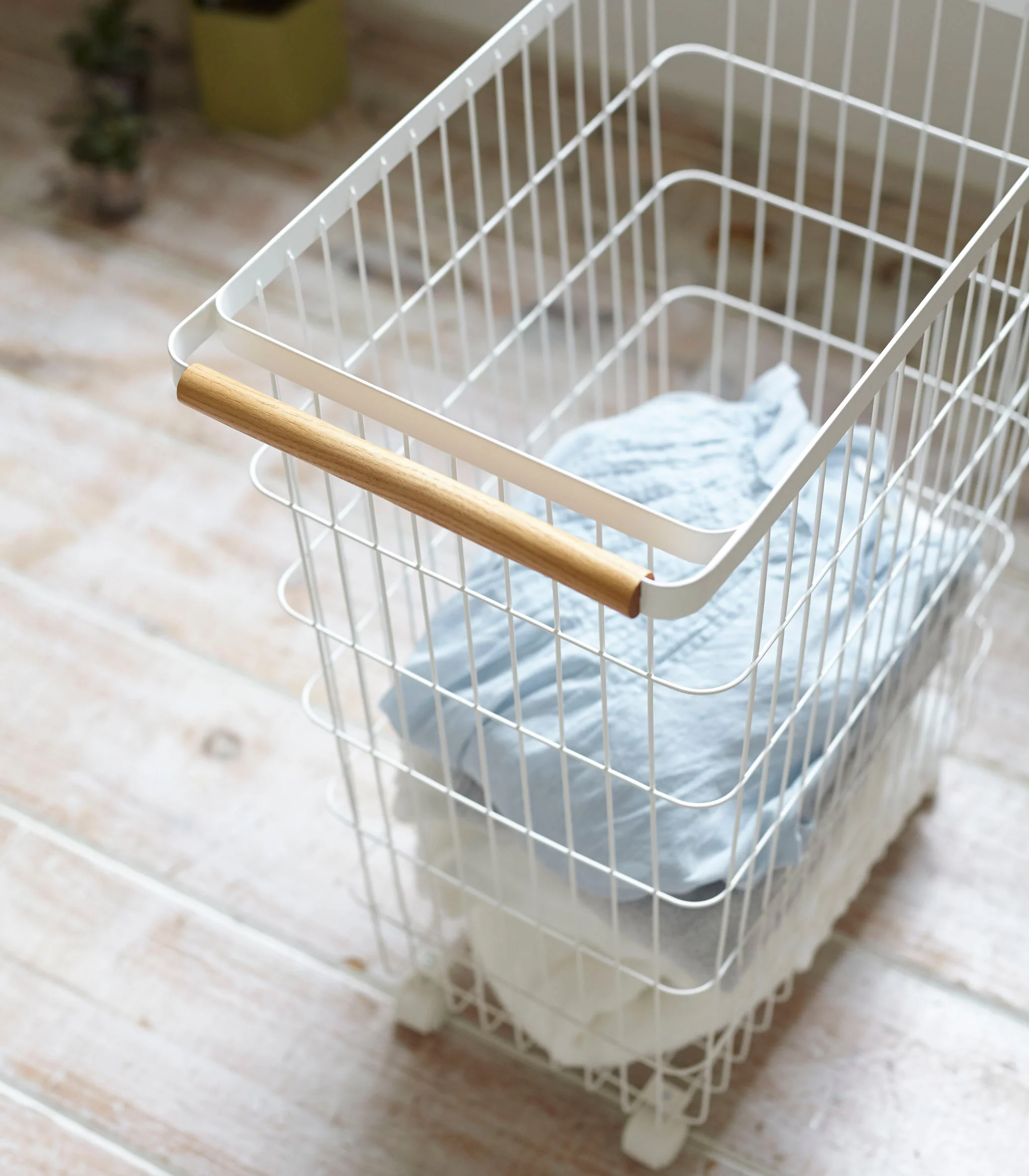 Rolling Wire Basket (24" H) - Steel + Wood - Image 6