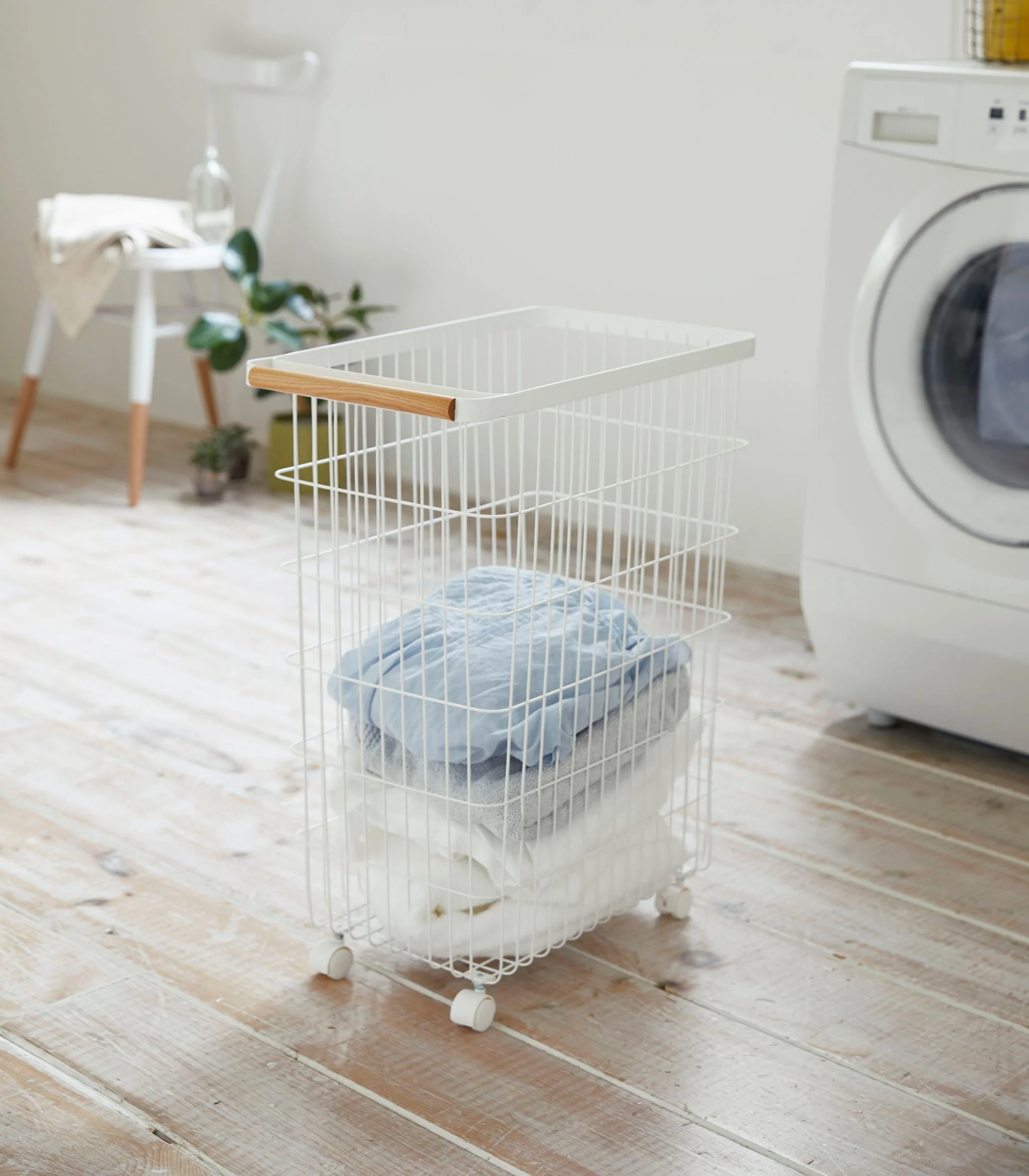Rolling Wire Basket (24" H) - Steel + Wood - Image 7