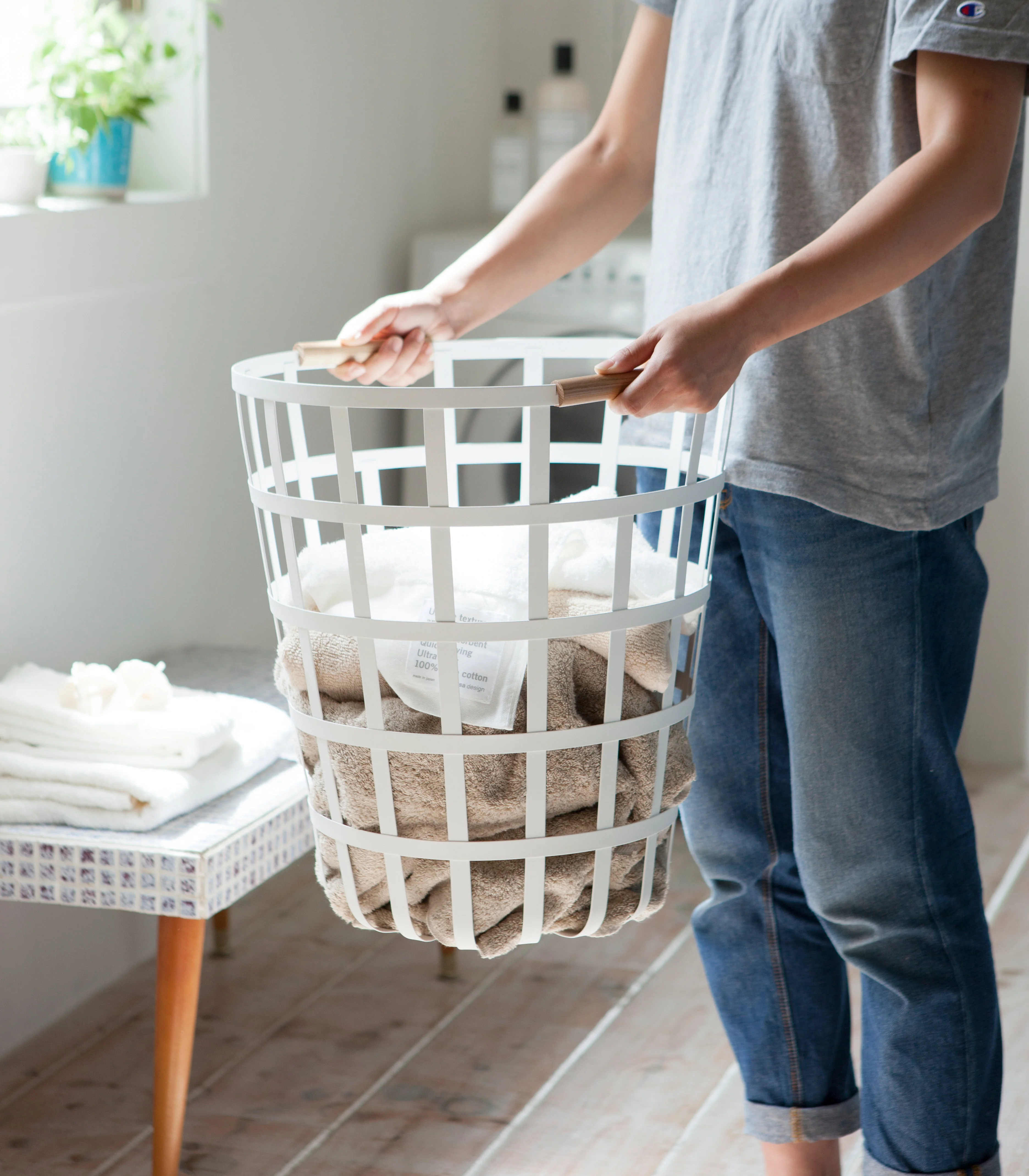 Wire Basket (18" H) - Steel + Wood - Image 4