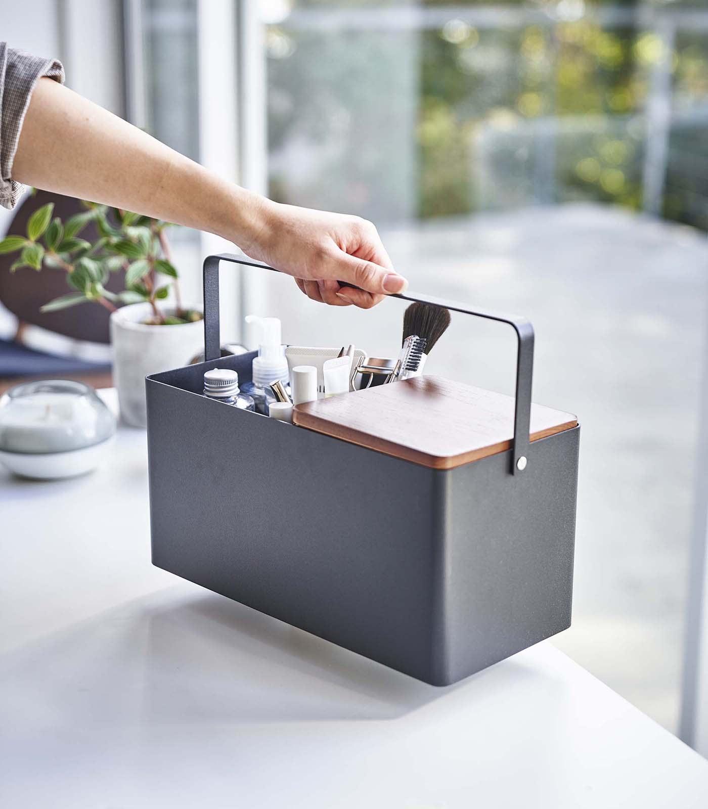 Makeup Organizer with Mirror - Steel + Wood - Image 11
