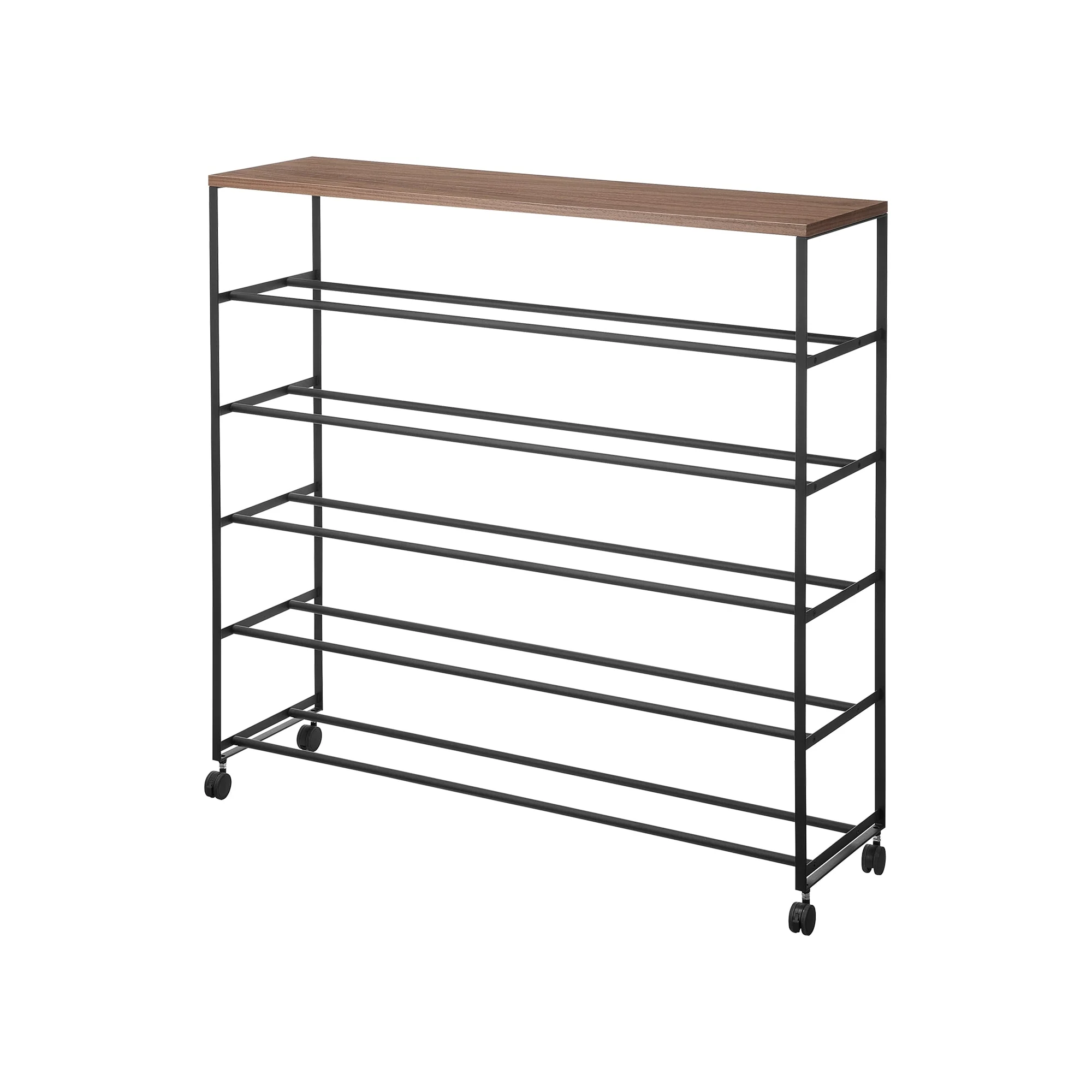 Rolling Five-Tier Shoe Rack (34.25" H) - Steel + Wood - Image 16