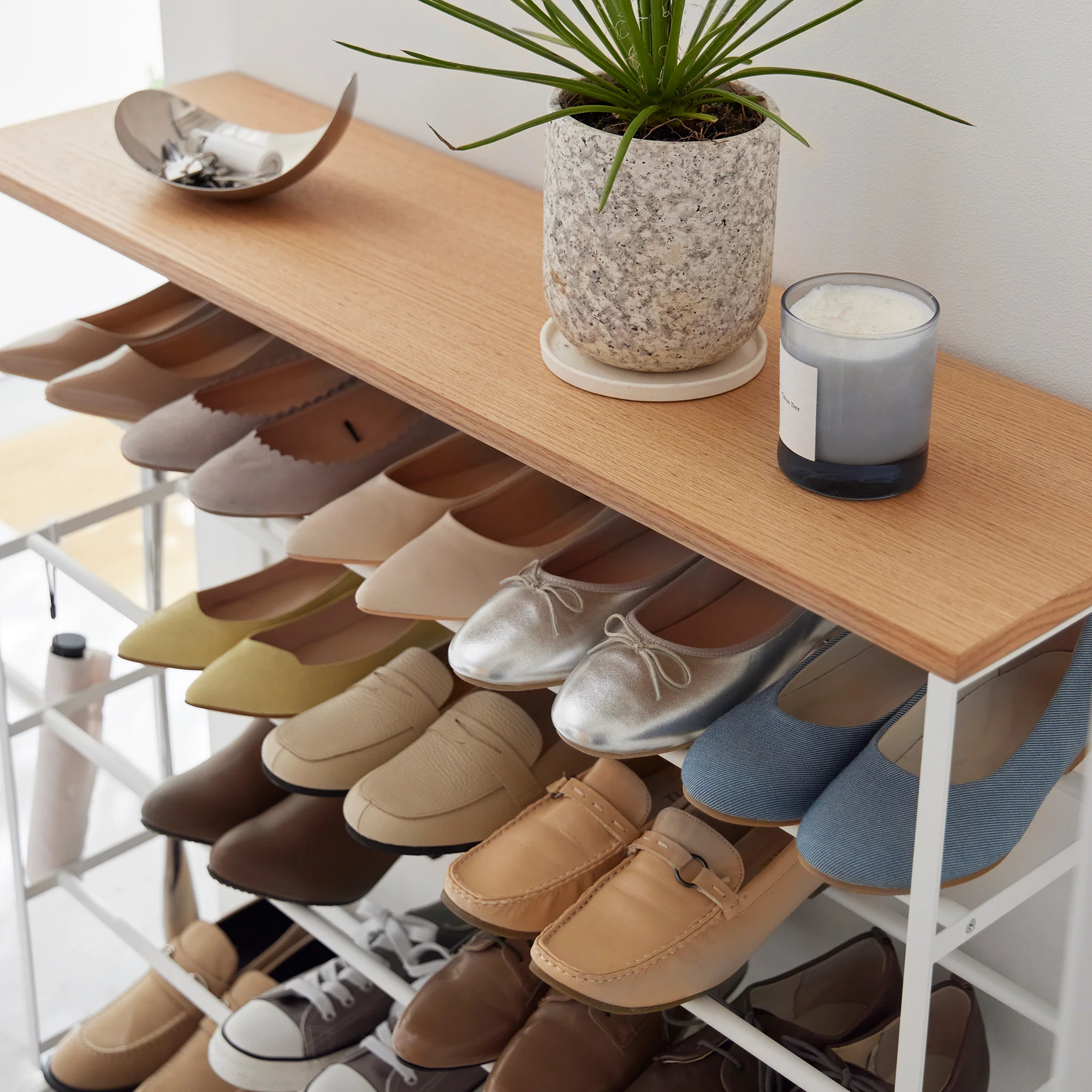 Rolling Five-Tier Shoe Rack (34.25" H) - Steel + Wood - Image 4