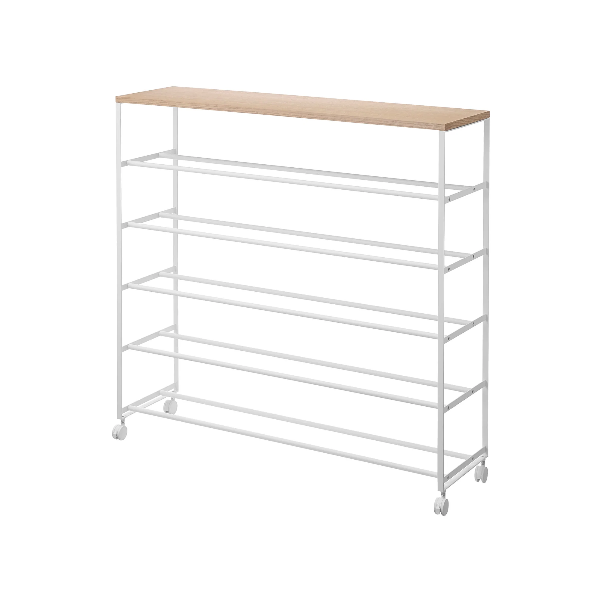 Rolling Five-Tier Shoe Rack (34.25" H) - Steel + Wood - Image 8