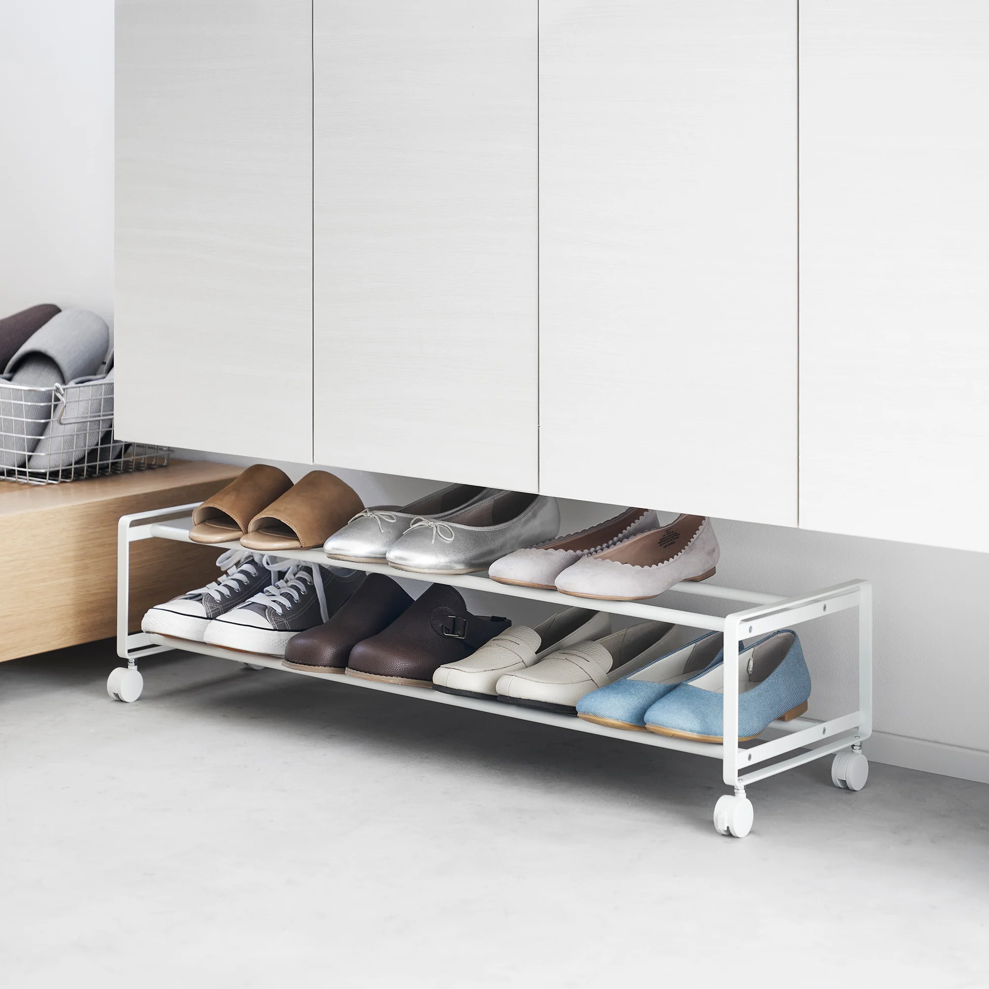 Two-Tier Rolling Shoe Rack (" H) - Steel - Image 3