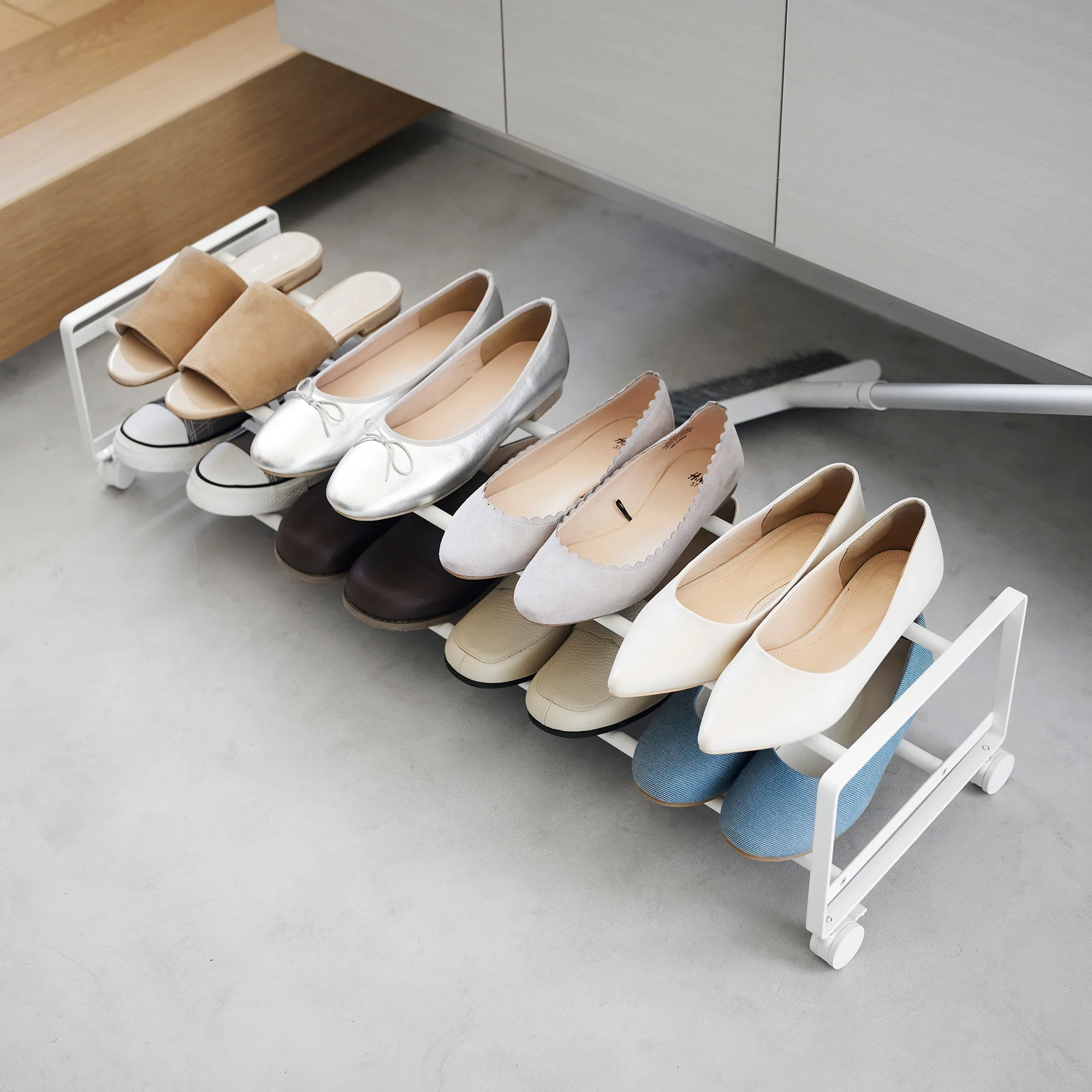 Two-Tier Rolling Shoe Rack (" H) - Steel - Image 4