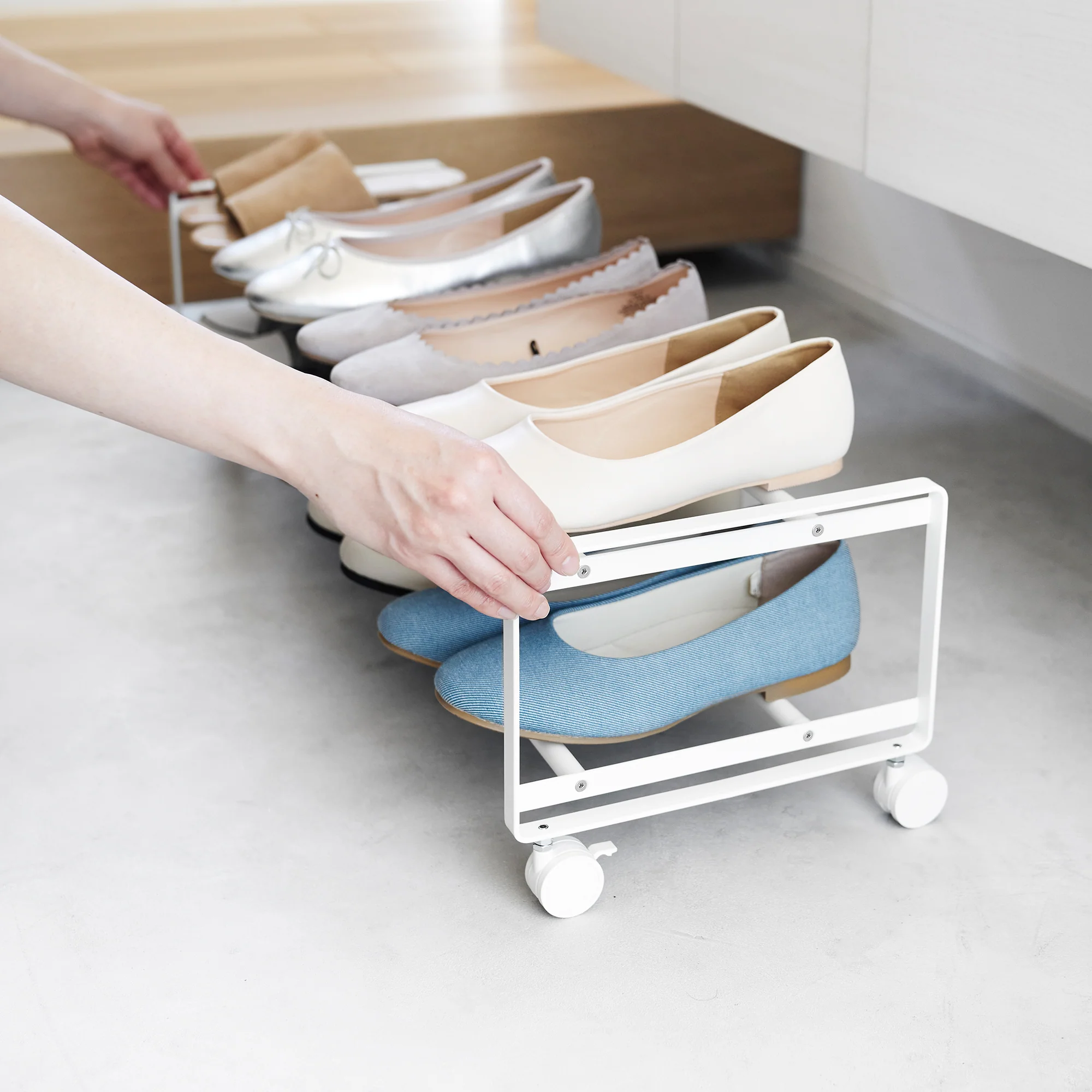 Two-Tier Rolling Shoe Rack (" H) - Steel - Image 6
